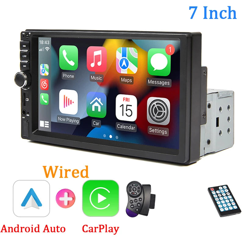 Hippcron 7“ 1 Din Car Radio Carplay Android Auto Multimedia Player HD Touch Screen Bluetooth MirrorLink Autoradio FM AUX Input