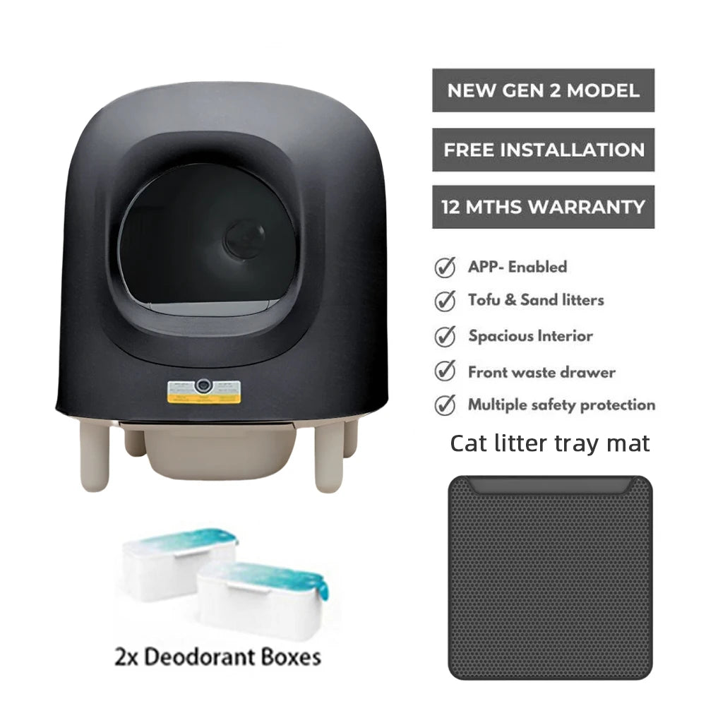 56L Automatic Cat Litter Box Self Cleaning Pet bedpan Remote App Control Alerts Odor Suppression, Disassembly for Multiple Cats