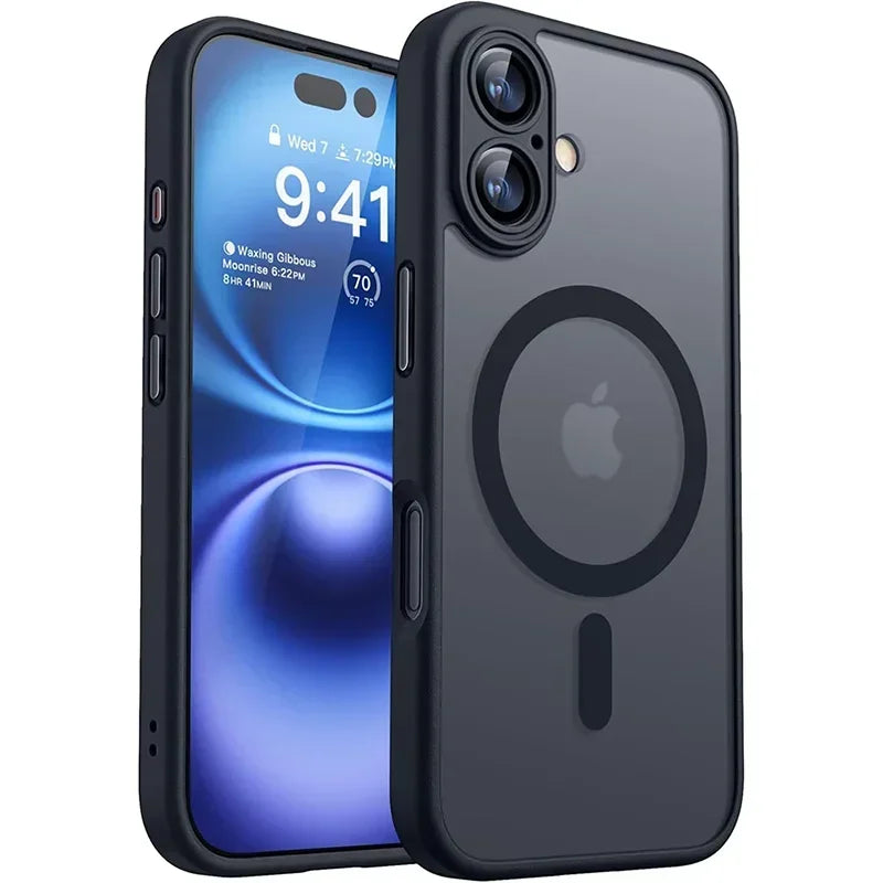 For Magsafe Luxury Armor Shockproof Case For iPhone 17 16 15 14 13 Pro Max Magnetic Wireless Charge Cover Matte Translucent PC