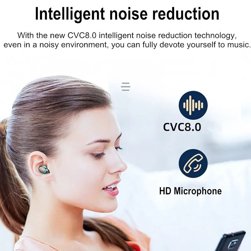 Wireless Earbuds Noise Reduction HiFi 3D Stereo In Ear Headphone With LED Power Display Waterproof Sports Bluetooth Earphones
