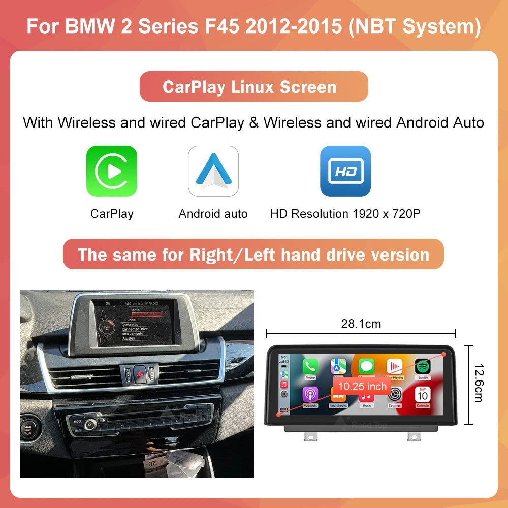 1920*720 Wireless Carplay Multimedia Screen Android Auto For BMW 1 2 3 4 Series F20 F21 F22 F23 F45 F30 F31 F33 F36 NBT System