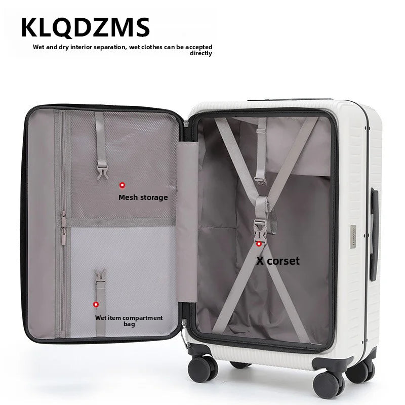 KLQDZMS 20"24 Inch Rolling Suitcase Front Opening Boarding Case Laptop Trolley Case Charging Password Box Cabin Luggage