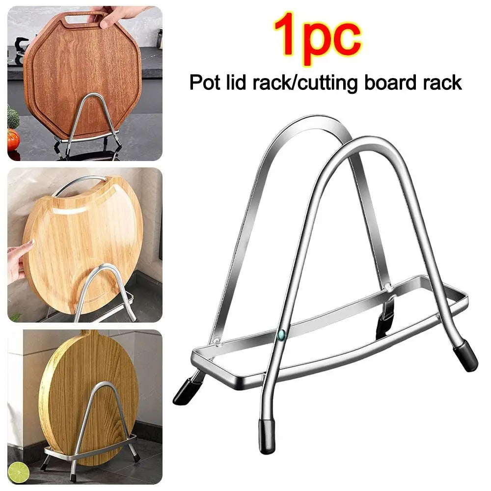 Portable Stainless Steel Cutting Board Holder Thickening Space Saving Pot Lid Stand Rustproof Pan Cover Shelf