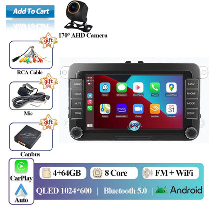 2DIN Android 15 Car Radio for VW Volkswagen Seat Skoda Passat Golf Polo with CarPlay Android Auto Stereo Audio System 7" Display