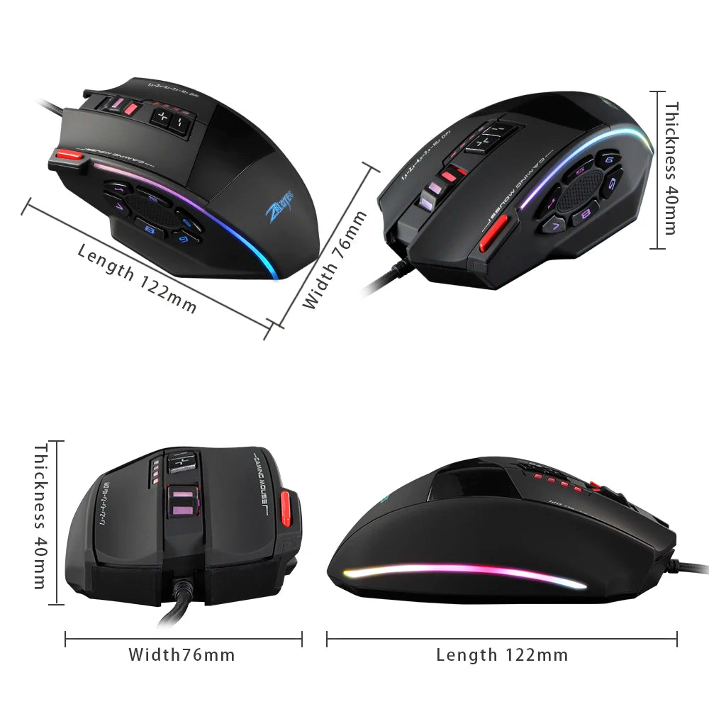 ZELOTES C13 Wired Mouse 10000DPI Programmable Gaming Mouse 13 Buttons RGB Light Laser Mouse for Gamer Computer PC Laptop