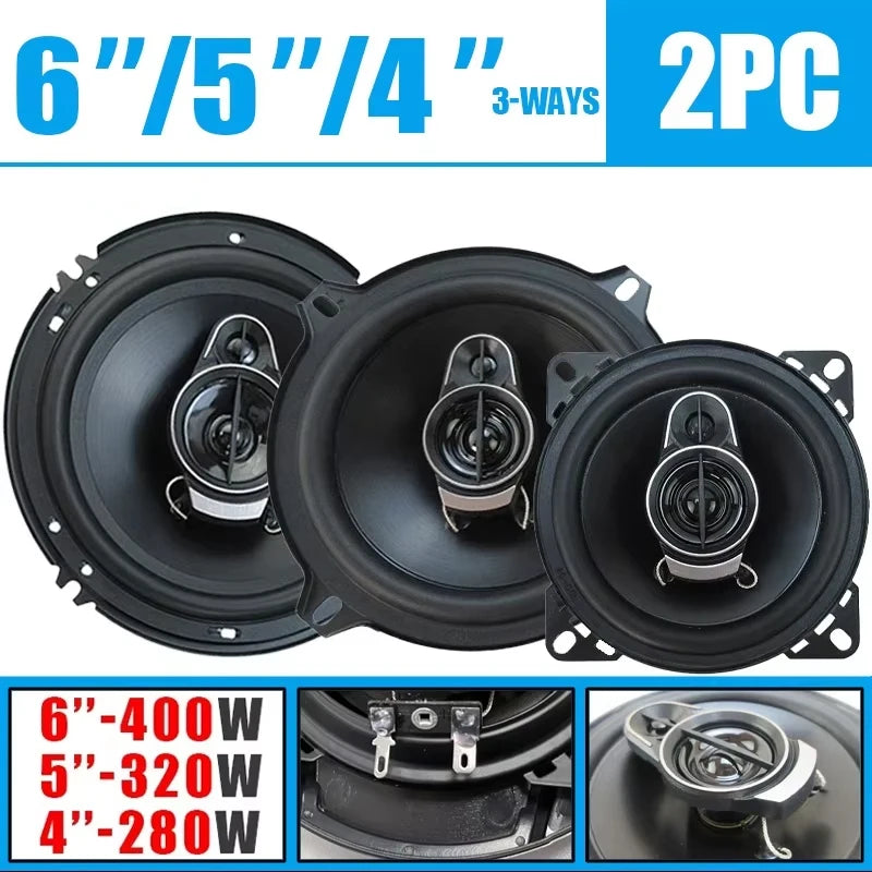 1Pair 4/5/6 Inch 3-Way Car HiFi Coaxial Speaker 280W/320W/400W Auto Music Stereo Universal Car Door Full Range Speakers Woofer