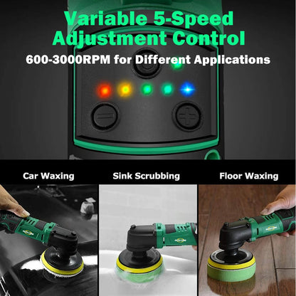 12V Cordless Car Polisher 2.0Ah Lithium Battery Variable 5-Speed Buffer Polishing Machine Kit for Car Waxing Floor Scrubbing