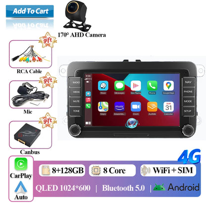 2DIN Android 15 Car Radio for VW Volkswagen Seat Skoda Passat Golf Polo with CarPlay Android Auto Stereo Audio System 7" Display