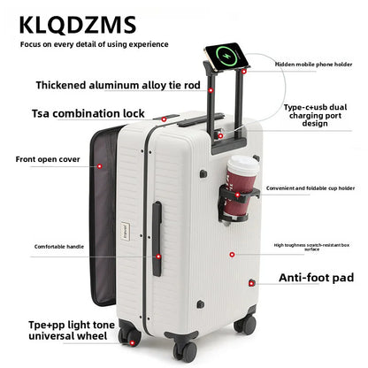 KLQDZMS 20"24 Inch Rolling Suitcase Front Opening Boarding Case Laptop Trolley Case Charging Password Box Cabin Luggage
