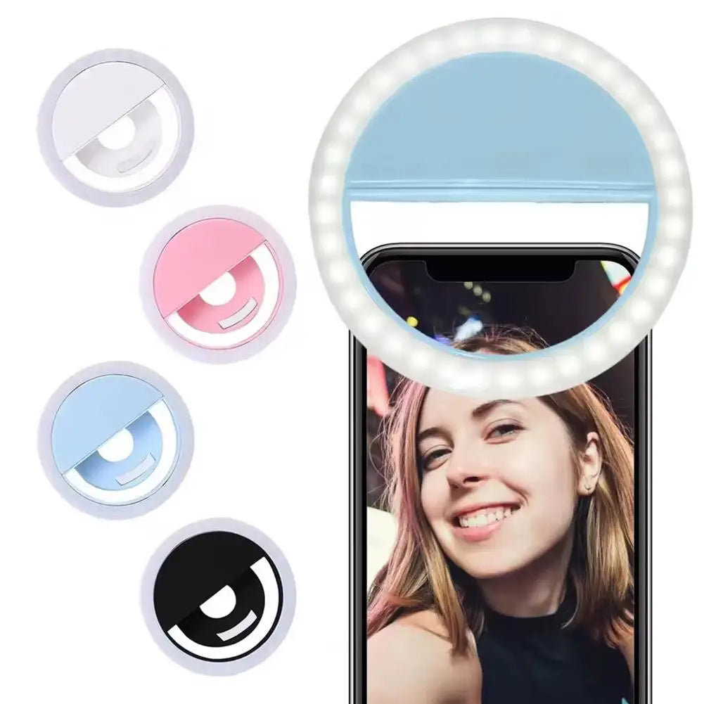 LED Selfie Ring Light Clip on Phone Laptop Tablet Rechargeable Portable 3 Level Brightness Dimmable Front Camera Fill Light