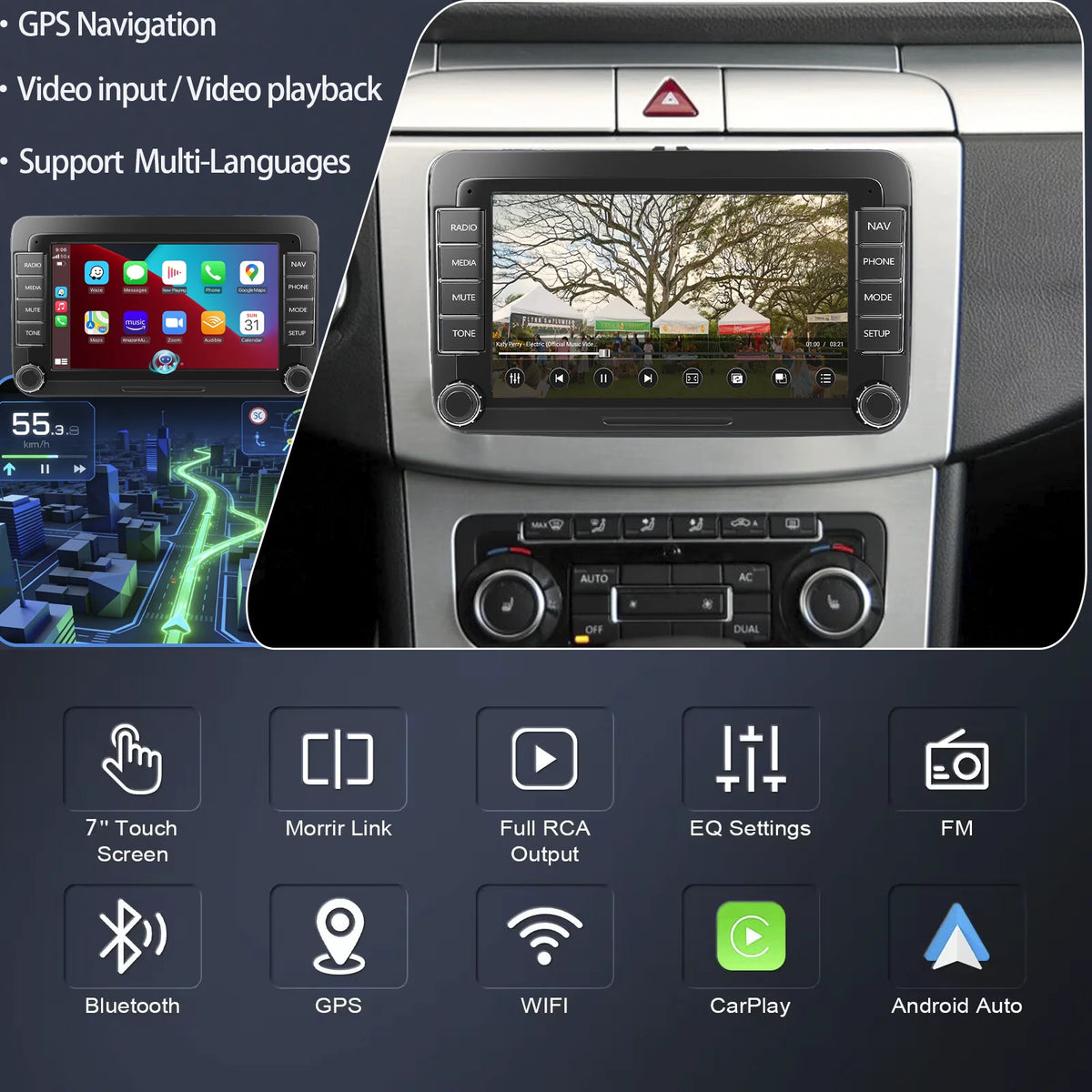 2DIN Android 15 Car Radio for VW Volkswagen Seat Skoda Passat Golf Polo with CarPlay Android Auto Stereo Audio System 7" Display