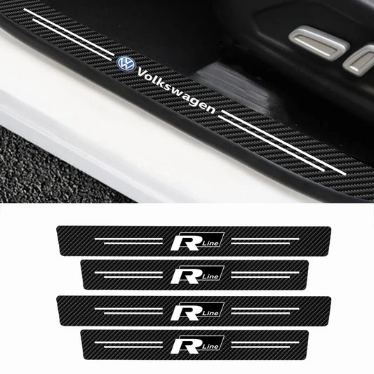 4PC Car Door Sill Protector Stickers Carbon Fiber Sticker For Volkswagen TSI TDI R32 MK4 GTI Golf Polo Tiguan Passat Jetta Rline