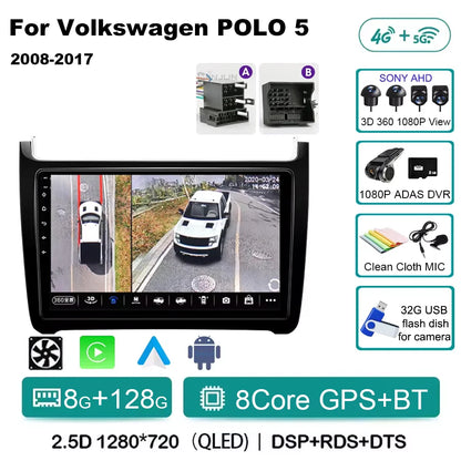 Car Radio Qualcomm Multimedia For VW Volkswagen POLO 5 2008 - 2017 Vento Wireless Carplay Android 16 Auto Car Radio Stereo