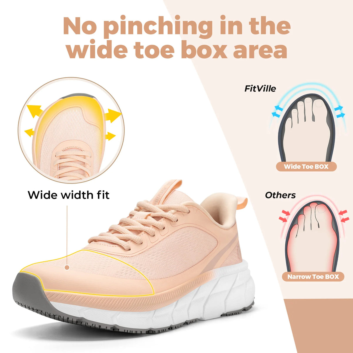 FitVille Women's Sports Shoes Wide Casual Sneakers Comfortable  Cushioning Running Jogging Shoes for Women with Arch Support