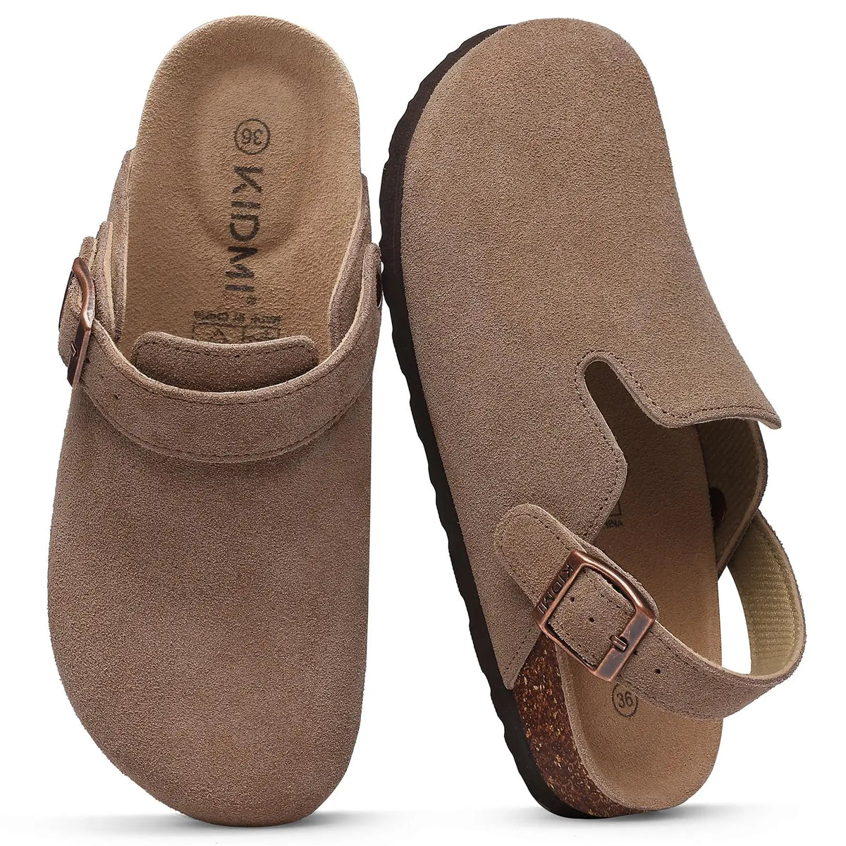Asgard Women Suede Clogs Genuine Leather Mules Adjustable Buckle with Comfort Cork Footbed and Arch Support Aldult Potato Shoes