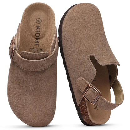 Asgard Women Suede Clogs Genuine Leather Mules Adjustable Buckle with Comfort Cork Footbed and Arch Support Aldult Potato Shoes