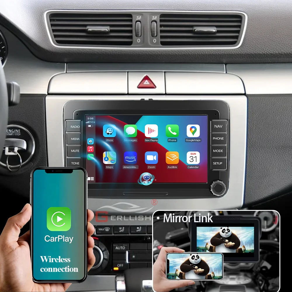 2DIN Android 15 Car Radio for VW Volkswagen Seat Skoda Passat Golf Polo with CarPlay Android Auto Stereo Audio System 7" Display