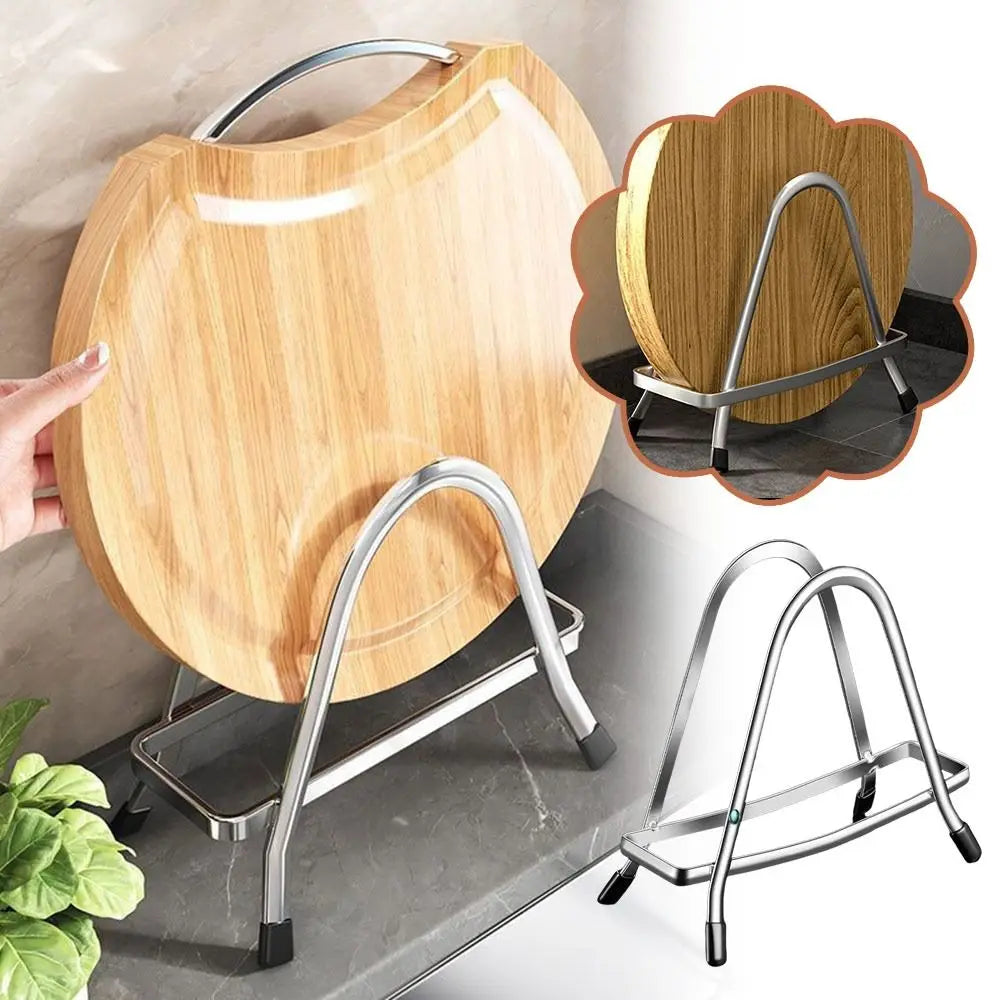 Portable Stainless Steel Cutting Board Holder Thickening Space Saving Pot Lid Stand Rustproof Pan Cover Shelf