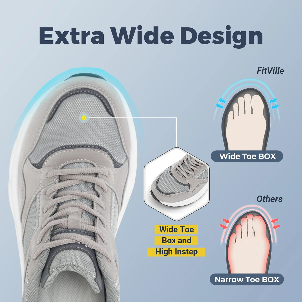 FitVille Newest Running Shoes for Men 4E Wide Width Sneakers with Arch Support for Flat Feet Heel Pain Relief Plantar Fasciitis