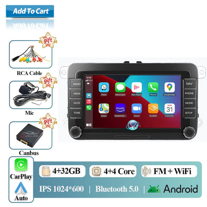 2DIN Android 15 Car Radio for VW Volkswagen Seat Skoda Passat Golf Polo with CarPlay Android Auto Stereo Audio System 7" Display