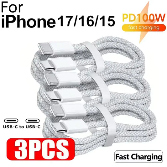 3/5PCS USB C Cable to USB C 100W Fast Charging Charger Cable Supports Fast Charging For iPhone 16 15 Samsung Xiaomi Huawei etc