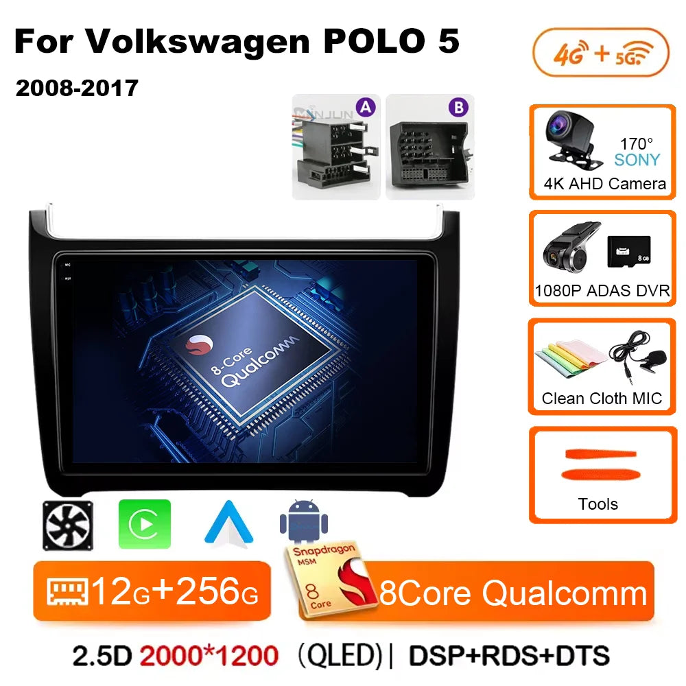 Car Radio Qualcomm Multimedia For VW Volkswagen POLO 5 2008 - 2017 Vento Wireless Carplay Android 16 Auto Car Radio Stereo