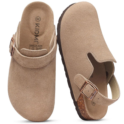 Asgard Women Suede Clogs Genuine Leather Mules Adjustable Buckle with Comfort Cork Footbed and Arch Support Aldult Potato Shoes