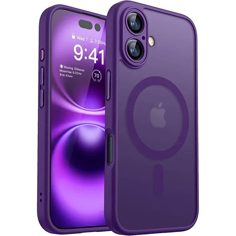 For Magsafe Luxury Armor Shockproof Case For iPhone 17 16 15 14 13 Pro Max Magnetic Wireless Charge Cover Matte Translucent PC