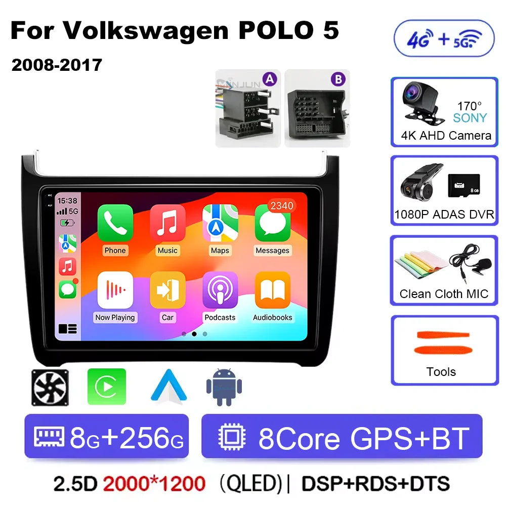 Car Radio Qualcomm Multimedia For VW Volkswagen POLO 5 2008 - 2017 Vento Wireless Carplay Android 16 Auto Car Radio Stereo