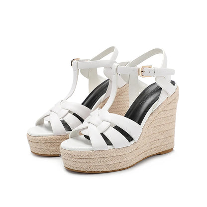 Women's Wedge-Shaped High Heels, Genuine Leather Sandals,Roman Fashion Open-Toe Evening Dress Shoes, Ball Summer Women's Sandals