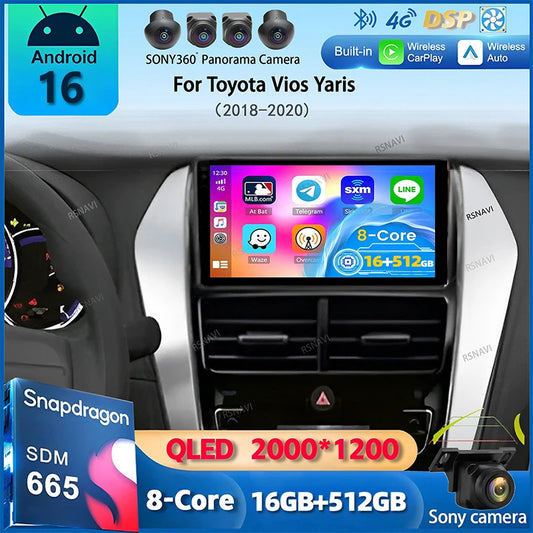 Android 16 Carplay Auto Car Radio For Toyota Vios Yaris 2018 2019 2020 Navigation GPS Multimedia Player video Stereo wifi+4G BT