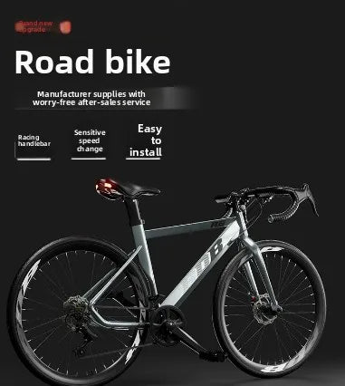 New 700C Drop‑bar road bicycle, geared racing bike with dual disc brakes, men's flat‑handlebar touring bicycle