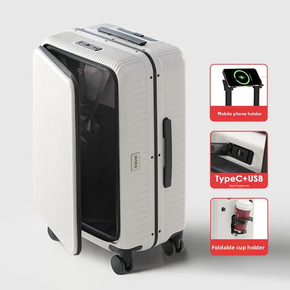 KLQDZMS 20"24 Inch Rolling Suitcase Front Opening Boarding Case Laptop Trolley Case Charging Password Box Cabin Luggage