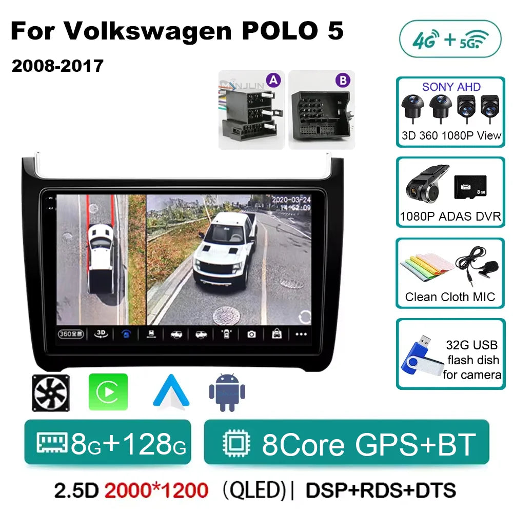 Car Radio Qualcomm Multimedia For VW Volkswagen POLO 5 2008 - 2017 Vento Wireless Carplay Android 16 Auto Car Radio Stereo