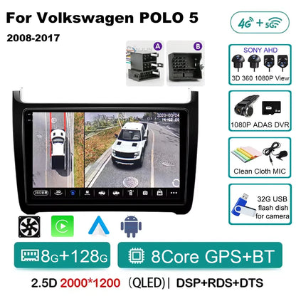 Car Radio Qualcomm Multimedia For VW Volkswagen POLO 5 2008 - 2017 Vento Wireless Carplay Android 16 Auto Car Radio Stereo