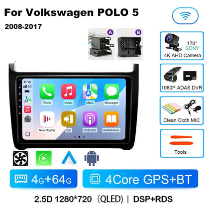 Car Radio Qualcomm Multimedia For VW Volkswagen POLO 5 2008 - 2017 Vento Wireless Carplay Android 16 Auto Car Radio Stereo