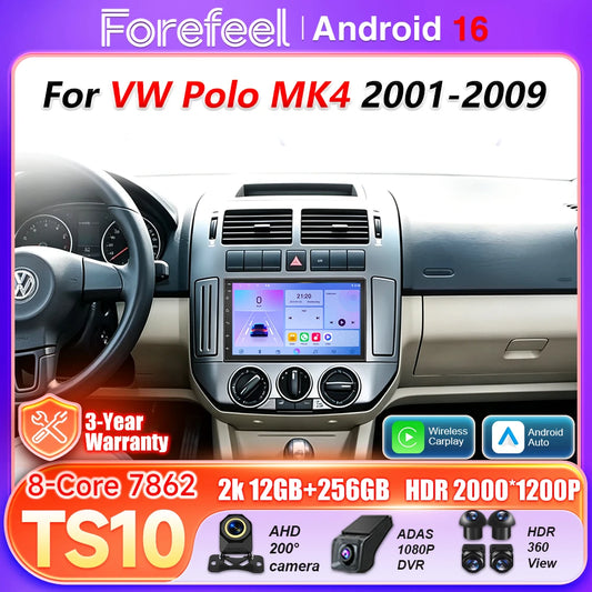 Android 16 Auto Carplay Car Radio For VW Polo MK4 2001 2002 2003 - 2009 BT Multimedia Player GPS Navigation Stereo 5G Wifi DSP