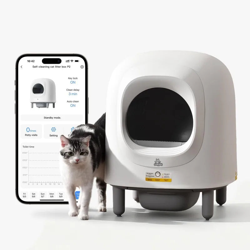 56L Automatic Cat Litter Box Self Cleaning Pet bedpan Remote App Control  Alerts Odor Suppression, Disassembly for Multiple Cats