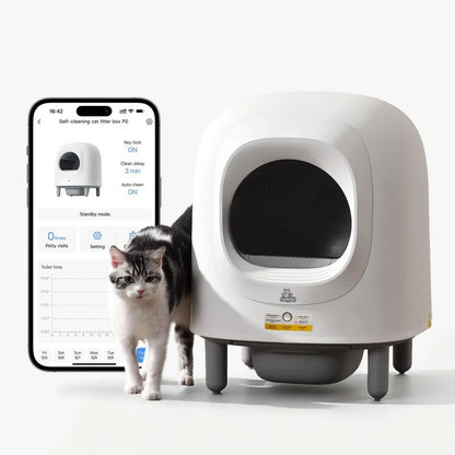 56L Automatic Cat Litter Box Self Cleaning Pet bedpan Remote App Control  Alerts Odor Suppression, Disassembly for Multiple Cats