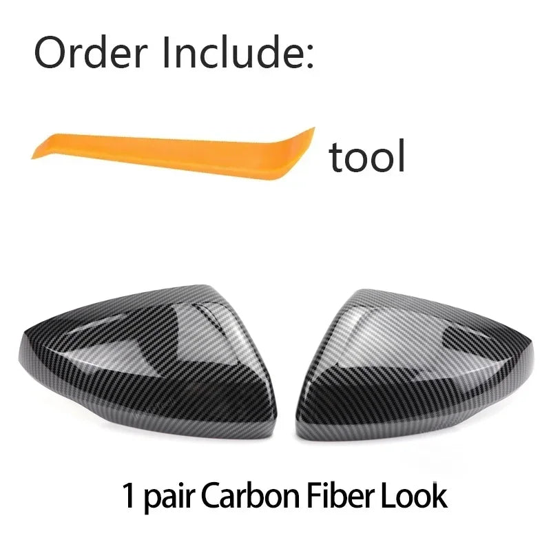 Glossy Black Carbon Pattern Rearview Exterior Side Mirror Caps for VW Volkswagen Polo AW BZ 2017-2023 Replacement