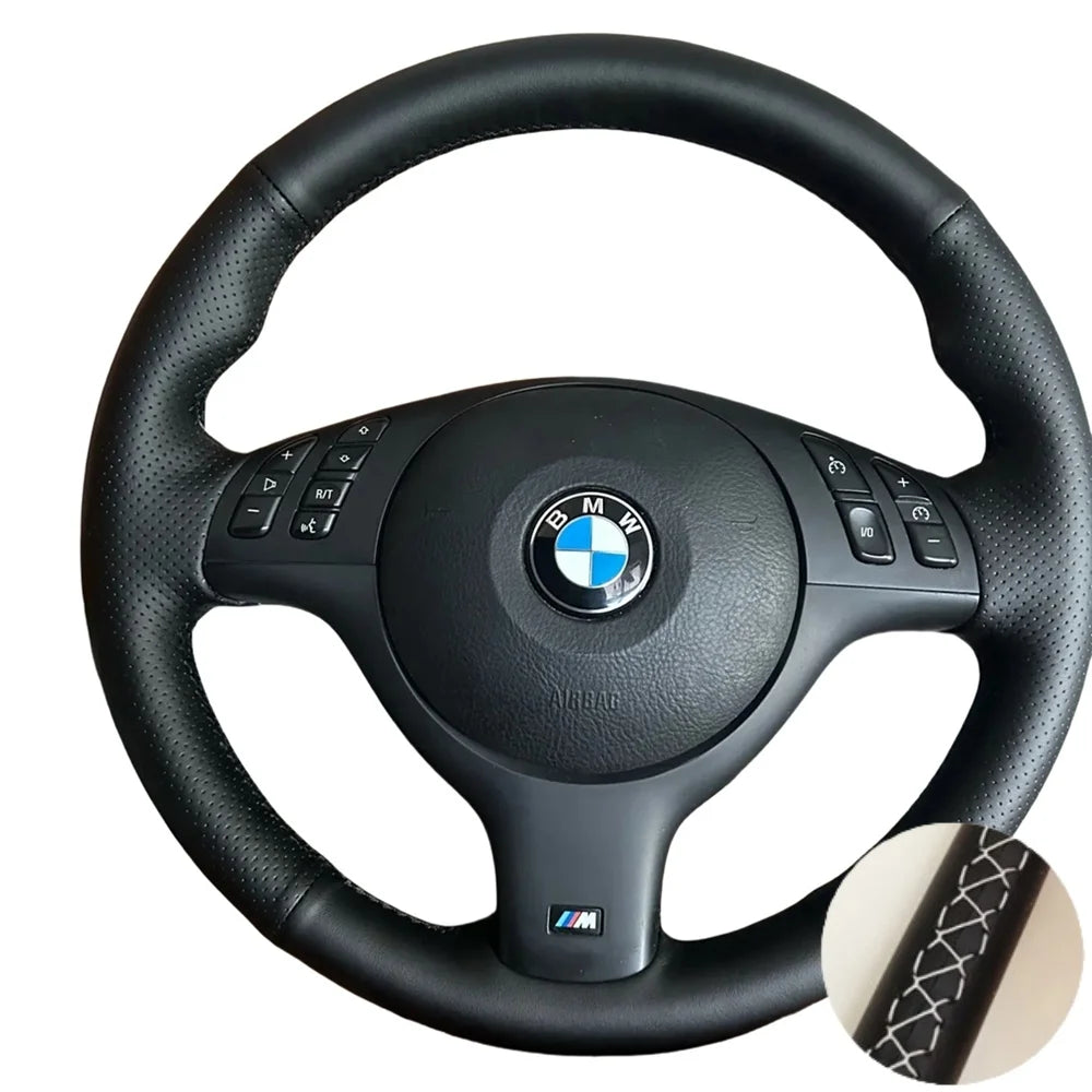 Custom Hand Stitched Microfibre Leather Car Steering Wheel Cover For BMW E46 E39 330i 540i 525i 530i 330Ci M3 2001-2014