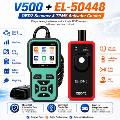 2PCS V500 OBD2 Scanner & BT172 Car Battery Tester Kit Engine Fault Code Reader Eraser Live Data Diagnostic Tool Battery Analyzer