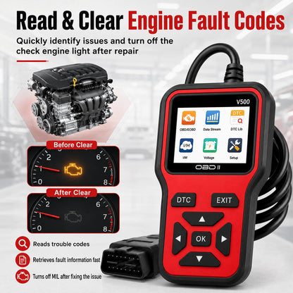2PCS V500 OBD2 Scanner & BT172 Car Battery Tester Kit Engine Fault Code Reader Eraser Live Data Diagnostic Tool Battery Analyzer