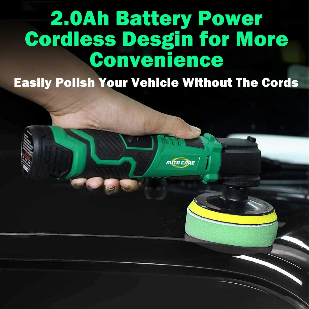 12V Cordless Car Polisher 2.0Ah Lithium Battery Variable 5-Speed Buffer Polishing Machine Kit for Car Waxing Floor Scrubbing