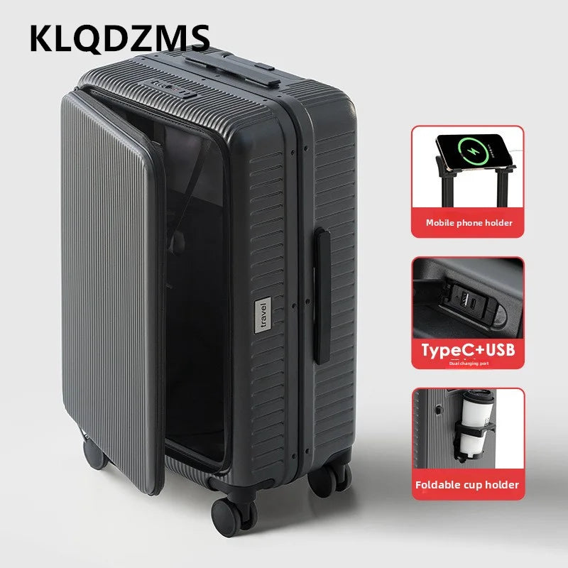 KLQDZMS 20"24 Inch Rolling Suitcase Front Opening Boarding Case Laptop Trolley Case Charging Password Box Cabin Luggage