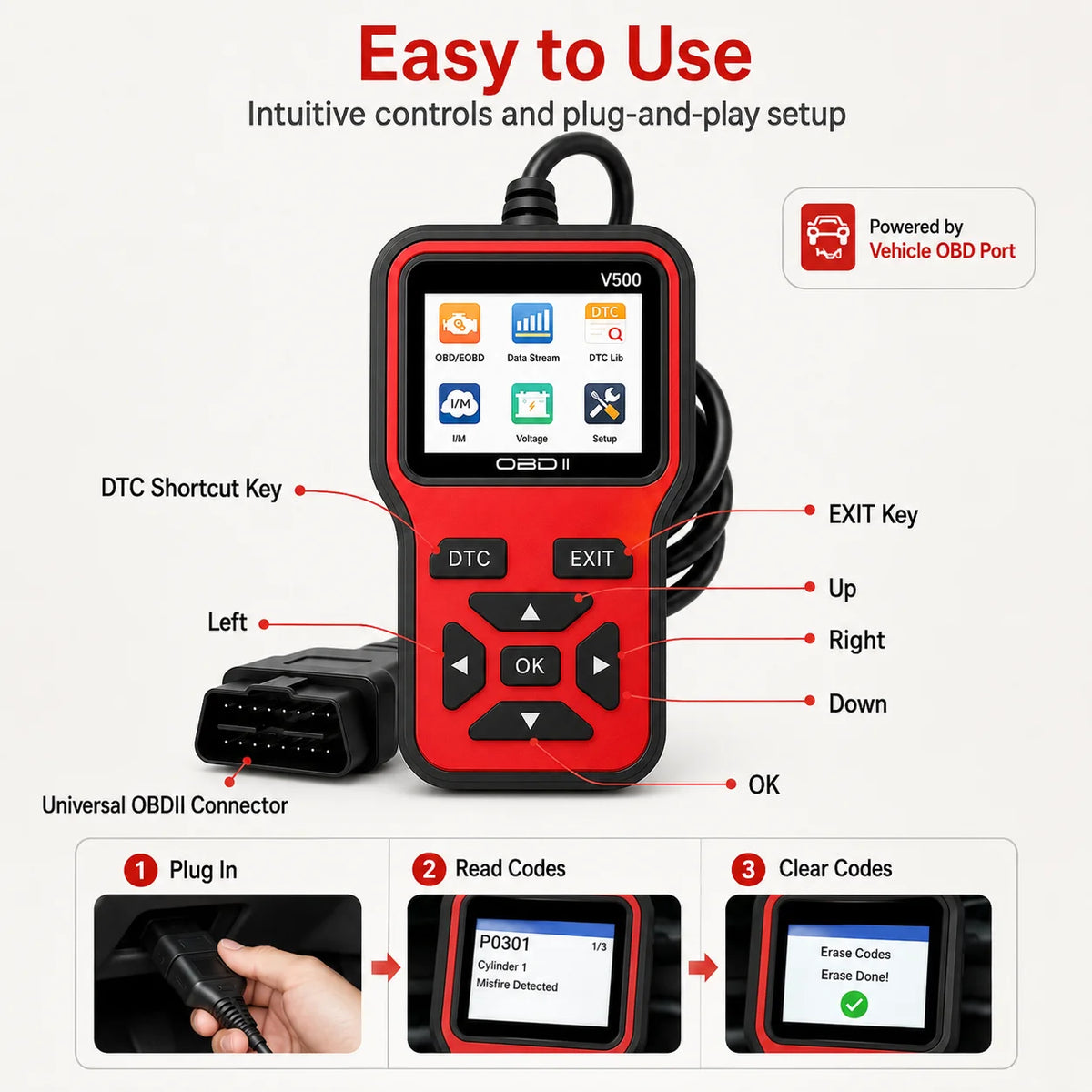 2PCS V500 OBD2 Scanner & BT172 Car Battery Tester Kit Engine Fault Code Reader Eraser Live Data Diagnostic Tool Battery Analyzer