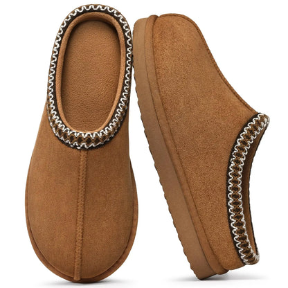 Litfun Classic Faux Suede Slippers for Women Memory Foam Fuzzy House Shoes Cozy and Warm Hard Bottom Indoor Outdoor Cotton Shoes