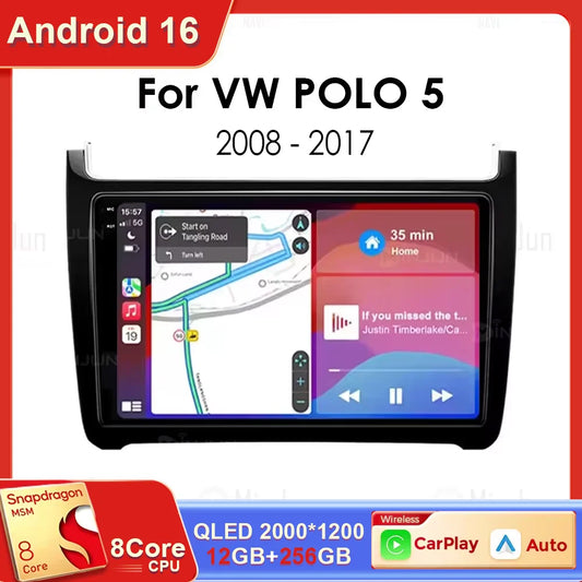 Car Radio Qualcomm Multimedia For VW Volkswagen POLO 5 2008 - 2017 Vento Wireless Carplay Android 16 Auto Car Radio Stereo