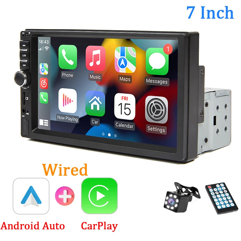 Hippcron 7“ 1 Din Car Radio Carplay Android Auto Multimedia Player HD Touch Screen Bluetooth MirrorLink Autoradio FM AUX Input