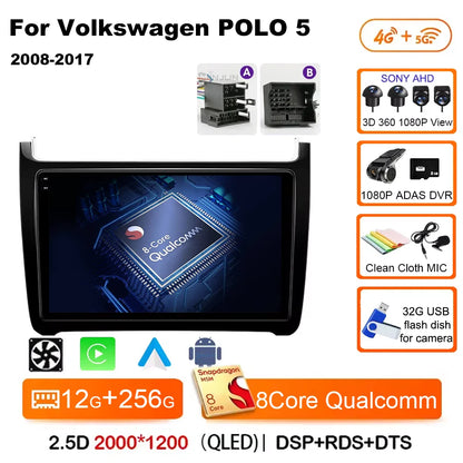 Car Radio Qualcomm Multimedia For VW Volkswagen POLO 5 2008 - 2017 Vento Wireless Carplay Android 16 Auto Car Radio Stereo